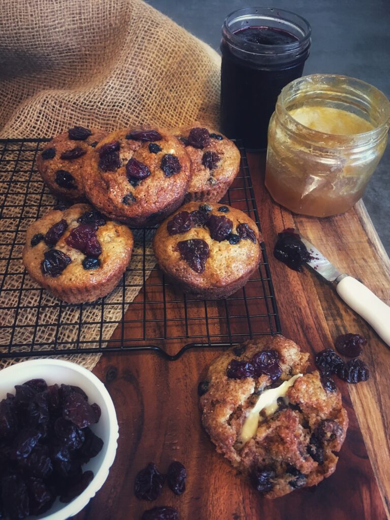 Cherry Blueberry bran muffins