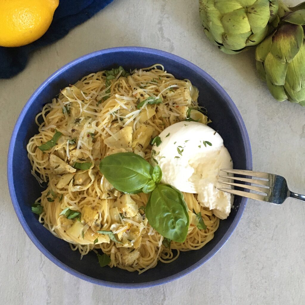 Roasted artichoke and lemon pasta