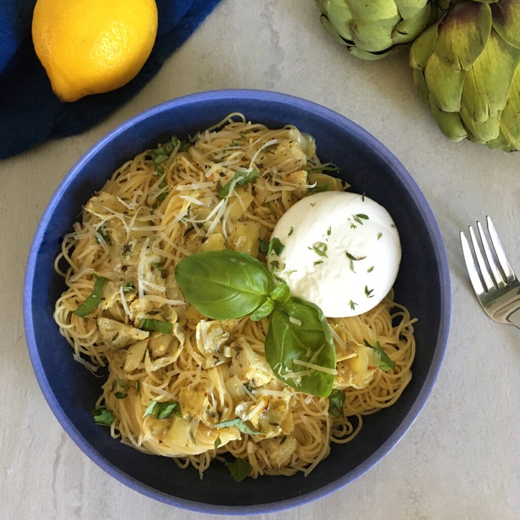 Roasted artichoke and lemon pasta