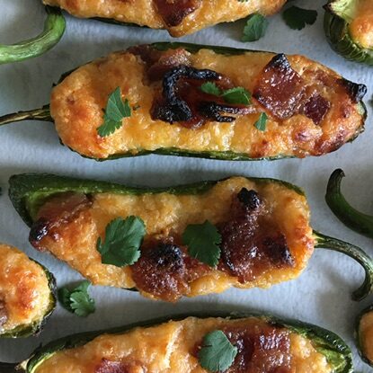 Sweet Jalapeno Poppers with Candied Whiskey Bacon